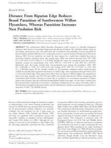 The Journal of Wildlife Management 9999:1–9; 2011; DOI: jwmg.246  Research Article Distance From Riparian Edge Reduces Brood Parasitism of Southwestern Willow