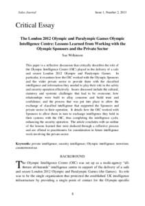Salus Journal  Issue 1, Number 2, 2013 Critical Essay The London 2012 Olympic and Paralympic Games Olympic