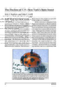 The Decline of C-9 —New York’s State Insect Erin J. Stephens and John E. Losey In 1980 fifth-grader Kristina Savoca sent a letter — along with a petition bearing 152 signatures — to New York state assemblyman Rob