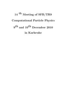 14 th Meeting of SFB/TR9 Computational Particle Physics 9th and 10th December 2010 in Karlsruhe  Thursday, 9th December 2010