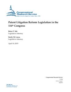 Patent Litigation Reform Legislation in the 114th Congress