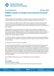 Press Statement  30 June 2016 HBME transfer to Dubai International Financial Centre