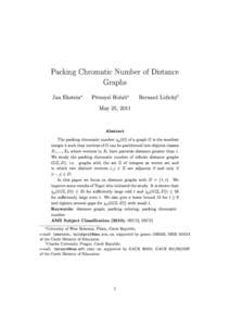 Packing Chromatic Number of Distance Graphs Jan Ekstein Premysl Holub