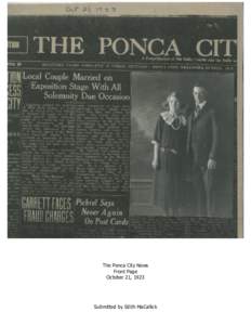 The Ponca City News Front Page October 21, 1923 Submitted by Edith MaCallick