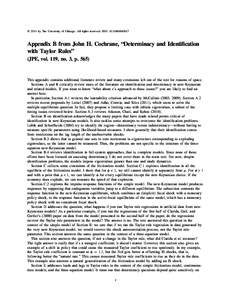 䉷 2011 by The University of Chicago. All rights reserved. DOI: [removed]Appendix B from John H. Cochrane, “Determinacy and Identification with Taylor Rules” (JPE, vol. 119, no. 3, p. 565)