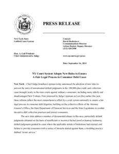 PRESS RELEASE  New York State Unified Court System  Hon. A. Gail Prudenti