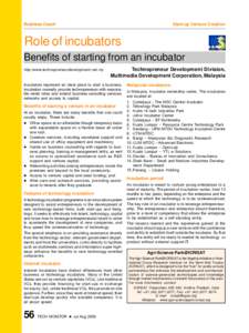Business Coach  Start-up Venture Creation Role of incubators Benefits of starting from an incubator