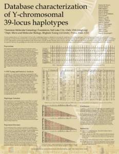 Database characterization of Y-chromosomal 39-locus haplotypes ¹ Sorenson Molecular Genealogy Foundation, Salt Lake City, Utah, USA (smgf.org) ² Dept. Micro and Molecular Biology, Brigham Young University, Provo, Utah,