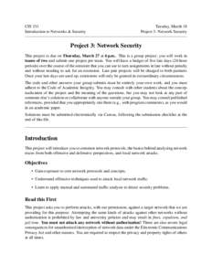 CIS 331 Introduction to Networks & Security Tuesday, March 18 Project 3: Network Security