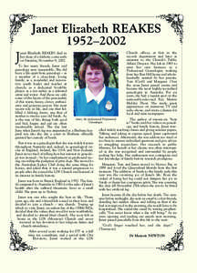 Janet Elizabeth REAKES 1952–2002 J  anet Elizabeth REAKES died in