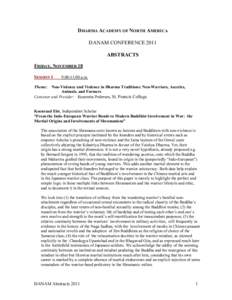 DHARMA ACADEMY OF NORTH AMERICA DANAM CONFERENCE 2011 ABSTRACTS FRIDAY, NOVEMBER 18 SESSION 1
