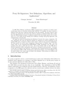 Proxy Re-Signatures: New Definitions, Algorithms, and Applications∗ Giuseppe Ateniese† Susan Hohenberger‡
