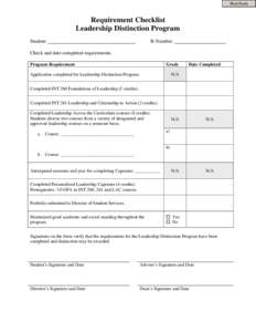 Print Form  Requirement Checklist Leadership Distinction Program Student: