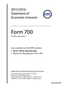 Statement of Economic Interests Form 700 A Public Document