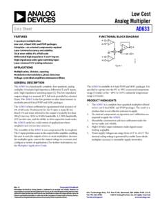 Low Cost Analog Multiplier AD633 Data Sheet FEATURES