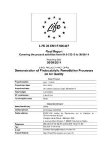 LIFE 08 ENV/FFinal Report Covering the project activities fromtoReporting Date