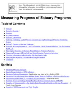 Measuring Progress of Estuary Programs -- Table of Contents