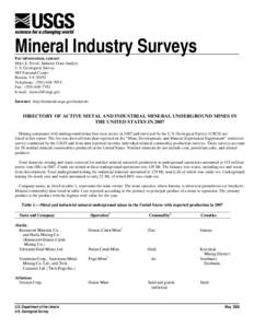 DIRECTORY OF ACTIVE METAL AND INDUSTRIAL UNDERGROUND MINES