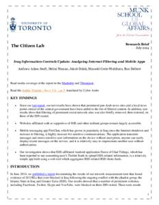 The Citizen Lab  Research Brief JulyIraq Information Controls Update: Analyzing Internet Filtering and Mobile Apps