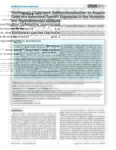 Vitellogenin Underwent Subfunctionalization to Acquire Caste and Behavioral Specific Expression in the Harvester Ant Pogonomyrmex barbatus Miguel Corona1,2.*, Romain Libbrecht1,3., Yannick Wurm1,4, Oksana Riba-Grognuz1, 