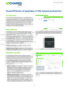 Application Note  Quantification of peptides in MS-based proteomics Introduction In this note, we describe how to use the MS peptide quant application on the Lunatic systems. This application is used for quantification o
