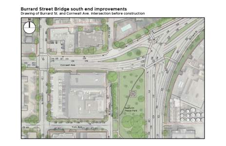 Burrard Street Bridge south end enhancement drawing: before and after