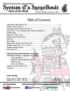 Skwxwú7mesh Úxwumixw • Squamish Nation  Syetsm tl’a Sxexelhnát News of the Week