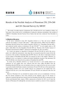 Results of the Nuclide Analysis of Plutonium 238, 239+240and 241 (Second Survey) by MEXT