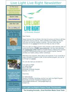Live Light Live Right Newsletter Summer 2014 In This Issue Featured Food Featured Participant