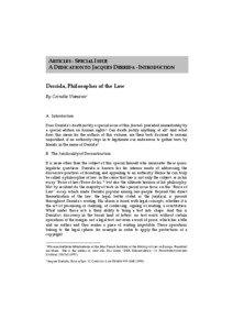 ARTICLES : SPECIAL ISSUE A DEDICATION TO JACQUES DERRIDA - INTRODUCTION Derrida, Philosopher of the Law