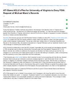 ATI Slams ACLU’s Plea for University of Virginia to Deny FOIA Request of Michael Mann’s Records