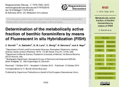 Biogeosciences Discussions Discussion Paper  Determination of the metabolically active