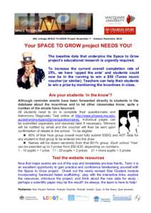 ARC Linkage SPACE TO GROW Project Newsletter 7 - October/November[removed]Your SPACE TO GROW project NEEDS YOU! The baseline data that underpins the Space to Grow project’s educational research is urgently required. To i