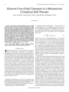 132  IEEE TRANSACTIONS ON PLASMA SCIENCE, VOL. 34, NO. 2, APRIL 2006 Electron Cross-Field Transport in a Miniaturized Cylindrical Hall Thruster