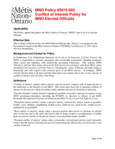 PART ONE:  The Métis People in the MNO’s Registry