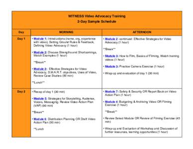 WITNESS Video Advocacy Training 2-Day Sample Schedule Day Day 1  MORNING