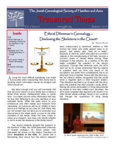 The Jewish Genealogical Society of Hamilton and Area  Treasured Times Vol. 7 Issue 4  Inside