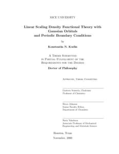 RICE UNIVERSITY  Linear Scaling Density Functional Theory with Gaussian Orbitals and Periodic Boundary Conditions by