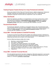Tracking Progress Towards Earning Your Avaya Professional Credentials Avaya uses a blend of Online Tests and Proctored Exams to validate competencies. Professional Specialist credentials are awarded based upon passing On