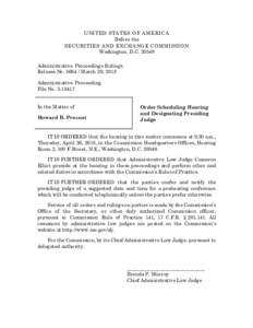 UNITED STATES OF AME RICA Before the SECURITIES AND EXCH A NGE COMMISSION Washington, D.CAdministrative Proceedings Rulings Release NoMarch 29, 2018