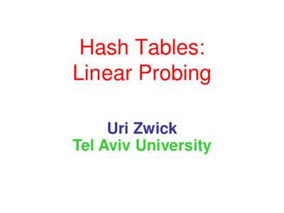 Hash Tables: Linear Probing Uri Zwick Tel Aviv University  Hashing with open addressing