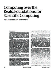 Computing over the Reals: Foundations for Scientific Computing Mark Braverman and Stephen Cook  Introduction