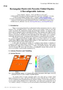 Proceedings of iWAT2008, Chiba, Japan  P132 Rectangular Patch with Parasitic Folded Dipoles: A Reconfigurable Antenna