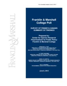 Microsoft Word - June 2012 Franklin and Marshall College Poll Release