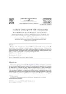 Journal of Mathematical Economics–96  Stochastic optimal growth with nonconvexities Kazuo Nishimura a , Ryszard Rudnicki b , John Stachurski c,∗ a b