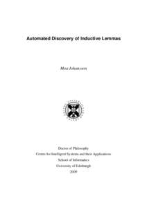 Automated Discovery of Inductive Lemmas  Moa Johansson NI VER