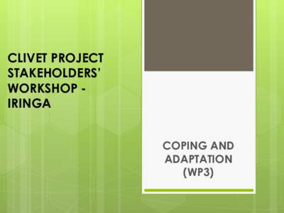 CLIVET PROJECT STAKEHOLDERS’ WORKSHOP IRINGA COPING AND ADAPTATION (WP3)