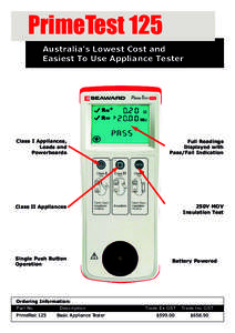 PrimeTest 125 Australia’s Lowest Cost and Easiest To Use Appliance Tester Class I Appliances, Leads and