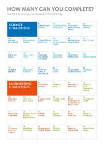 HOW MANY CAN YOU COMPLETE? Tick the box once you’ve completed the challenge. SCIENCE CHALLENGES