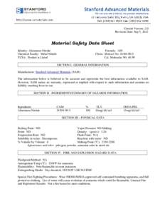 Current Version: 2.0 Revision Date: Sep 5, 2012 Material Safety Data Sheet Identity: Aluminum Nitride Chemical Family: Metal Nitride